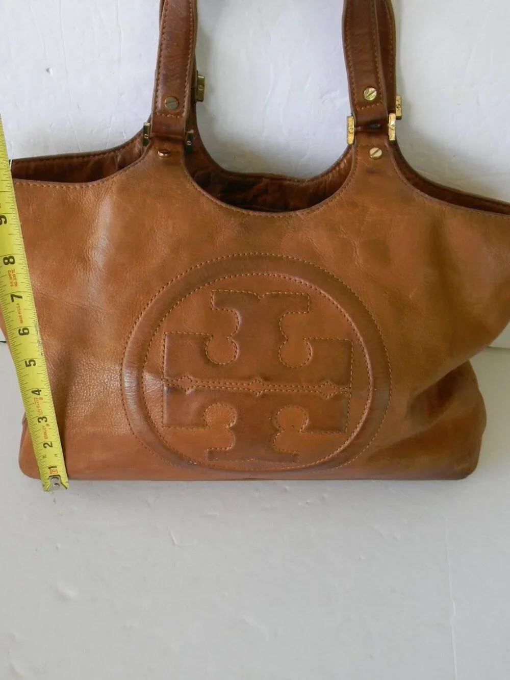 Tory Burch Bombe Leather Tote Bag Brown Logo Shoulder Bag